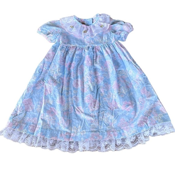 VTG Disney Winnie the Pooh Cottagecore Floral Dress 2T Lace Pierrot Collar USA - Picture 9 of 16